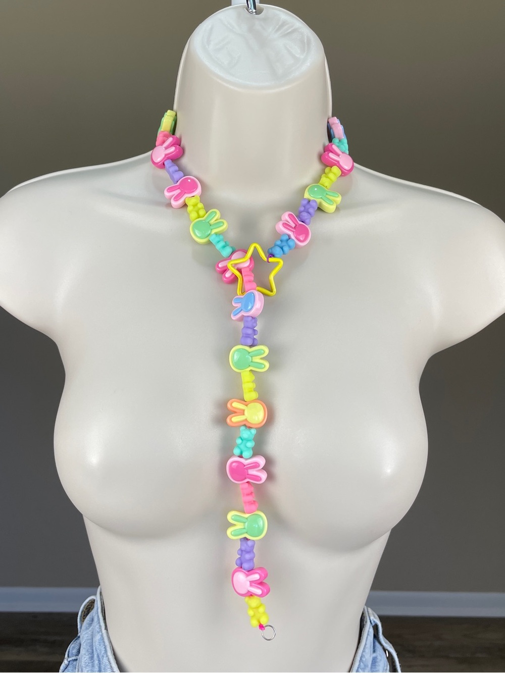 2 Pc rainbow bunny bear lariat necklace or Convertible coil bracelet Star Charm